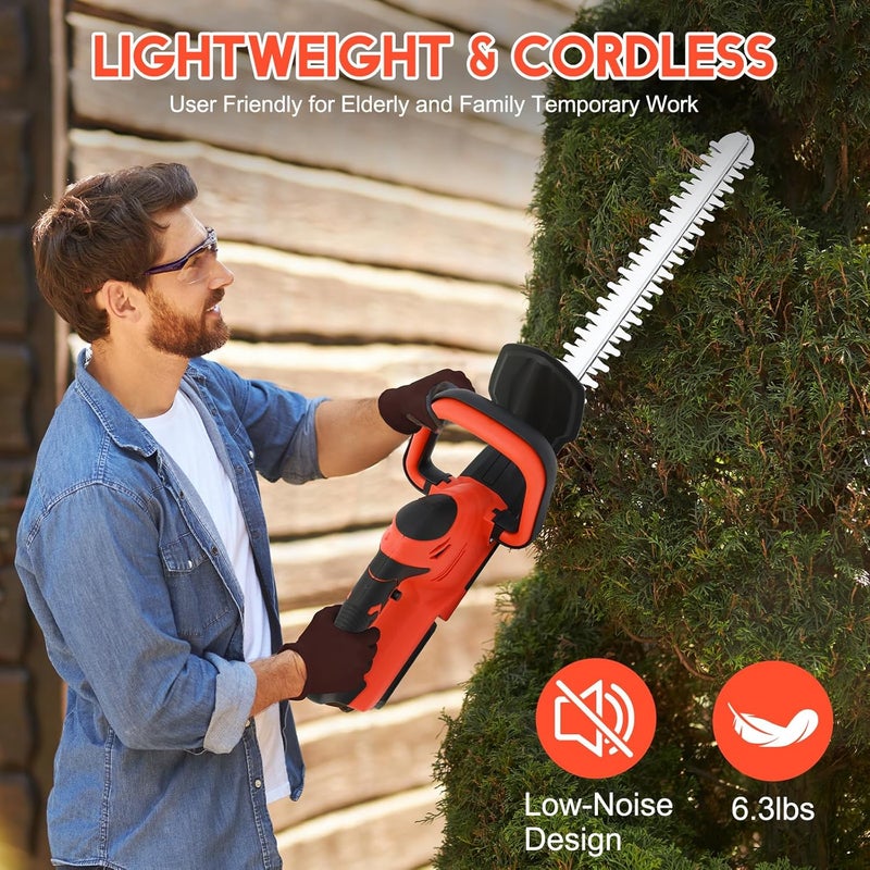 ALSO GO 22’’ Cordless Hedge Trimmer, 24V Electric Shrub Trimmer, Bush Trimmer Cordless with 2 PCS 3.0Ah Rechargeable Battery and Charger, Electric Handheld Bush Clipper for Garden, Lawn - Image 4
